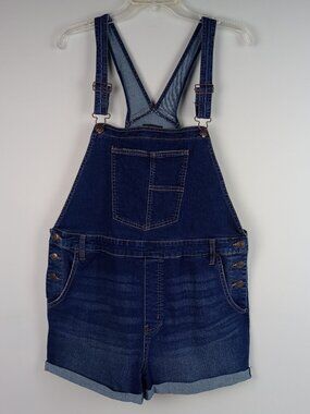 No boundaries Juniors XXL 19 Dark Blue Denim Multi Pocket Side Button Overalls